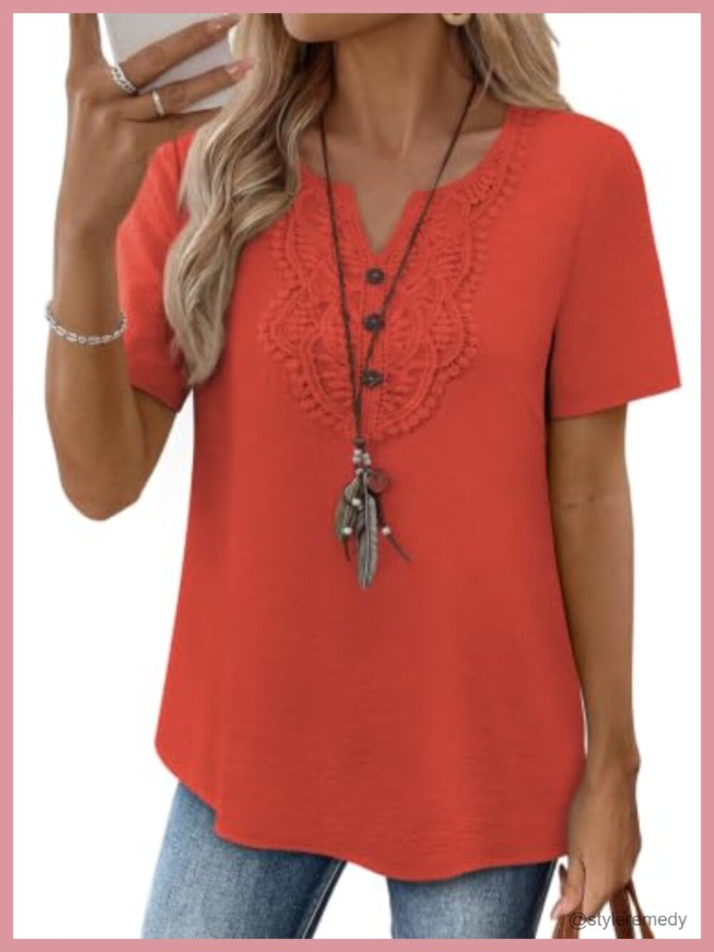 Womens Boho Peasant Top Lace V Neck Button Short Sleeve Blouse
